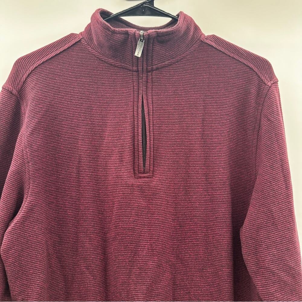Van Heusen Never Tuck Burgundy Red Striped Long Sleeve Quarter Zip Jacket Size S - Picture 2 of 8
